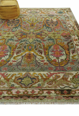 Ready to Ship Transitional Green, Silver and Gold Hand Knotted Wool rug