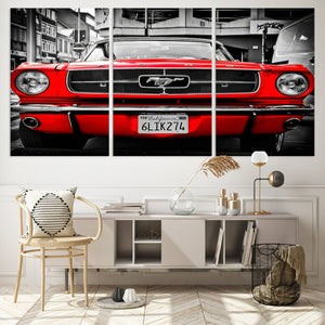 Red Mustang Car Wall Art – Framed Classic Vehicle Canvas
