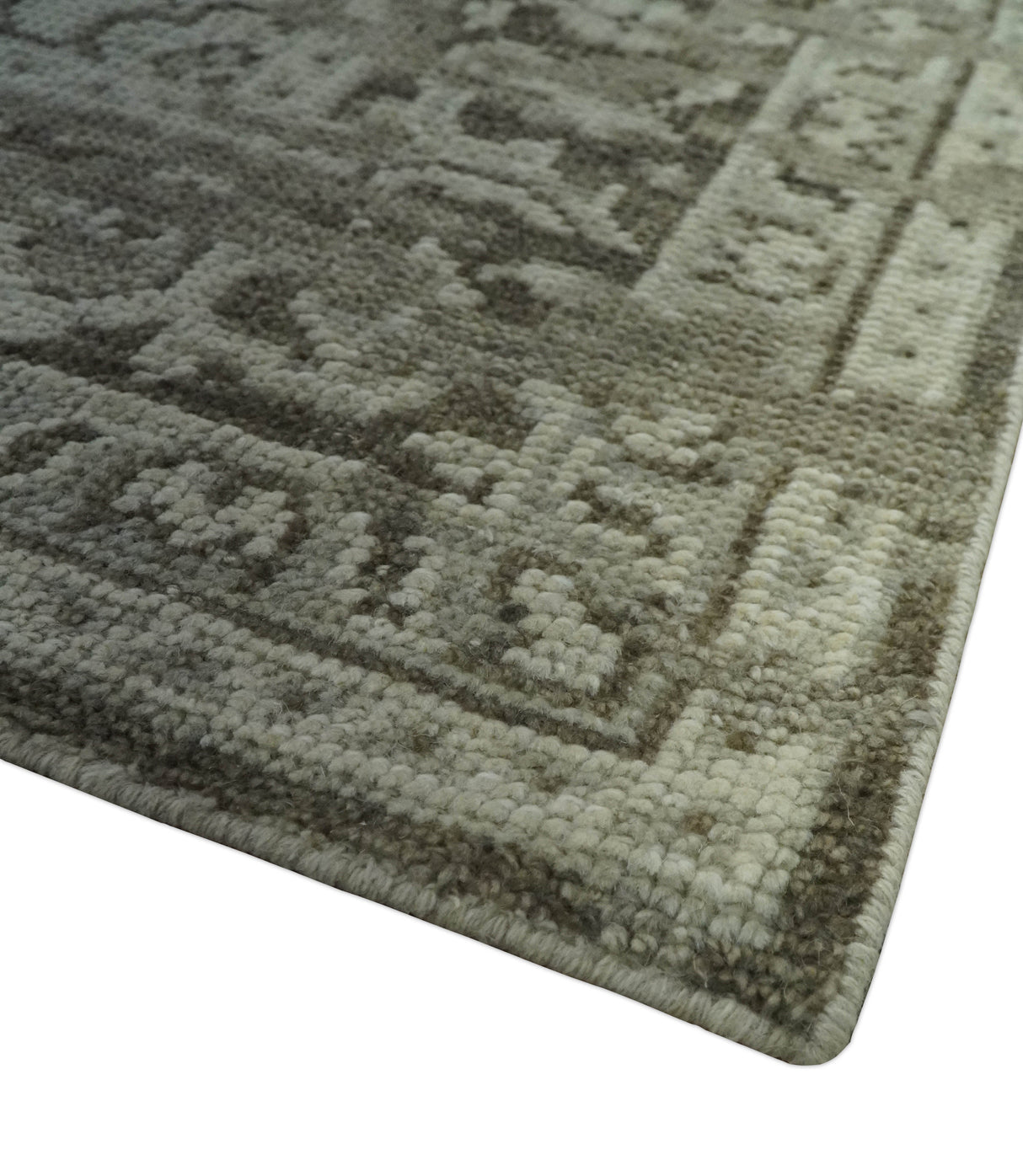 Traditional Turkish Design Beige And Brown Hand Knotted Custom Made wool rug