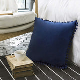 20''x20'' Velvet Pom-Pom Throw Pillow | 7 Colors – Soft & Playful Ball Trim Design | Fun Couch & Bedroom Accent | Insert Included