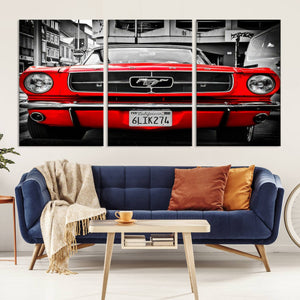Red Mustang Car Wall Art – Framed Classic Vehicle Canvas