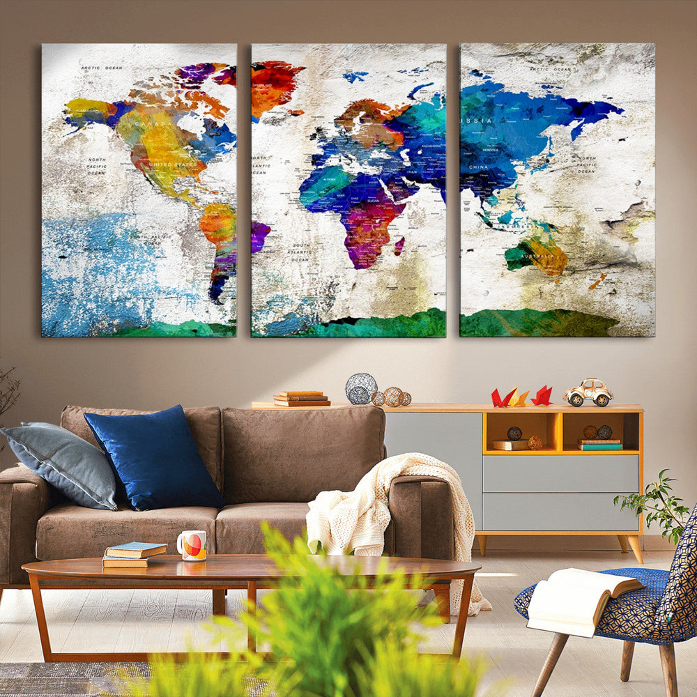 World Map Canvas Print – Framed Travel Map Wall Art for