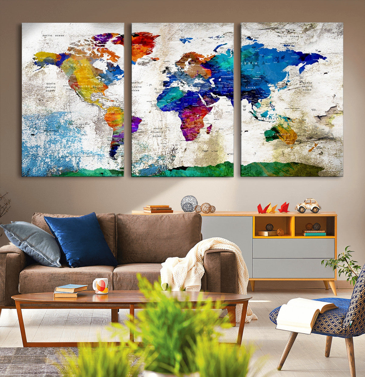 World Map Canvas Print – Framed Travel Map Wall Art for