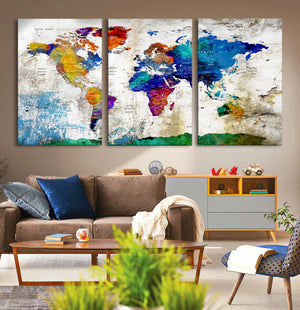 World Map Canvas Print – Framed Travel Map Wall Art for