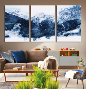 Abstract Blue Mountain Canvas Wall Art – Modern Triptych