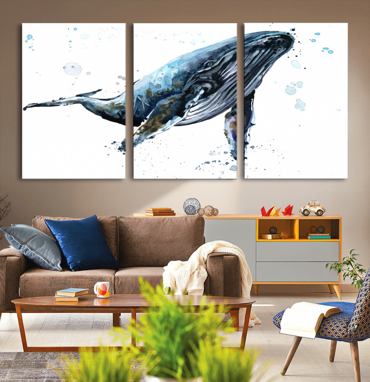Watercolor Whale Wall Art Canvas Print