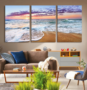 Coastal Sunset Art Beach Canvas Wall Art Print | Ocean Waves