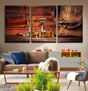 Whiskey and Cigar Canvas Wall Art | 3 Panel Bar Room Decor