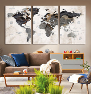 Abstract Map Printing - Modern World Map Canvas Wall Art for