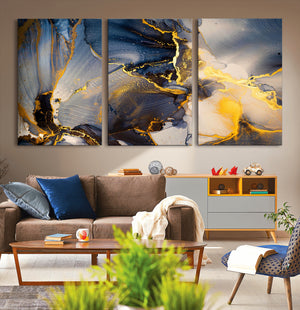 Large Abstract Wall Art Print -  Gold and Blue Abstract