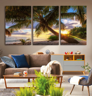 Tropical Island Sunset on the Beach Palms Wall Art Canvas
