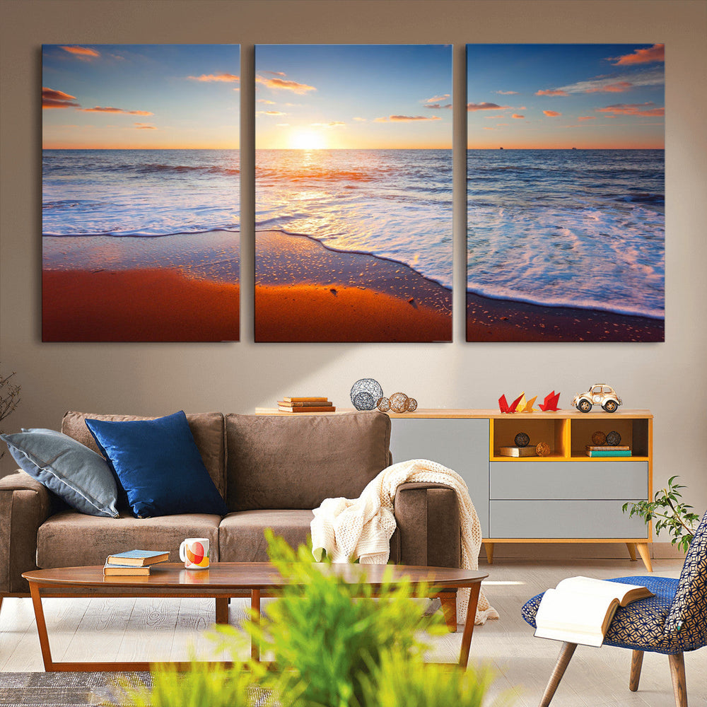 Tropical Ocean Sunset Wall Art Canvas Print, Golden Beach