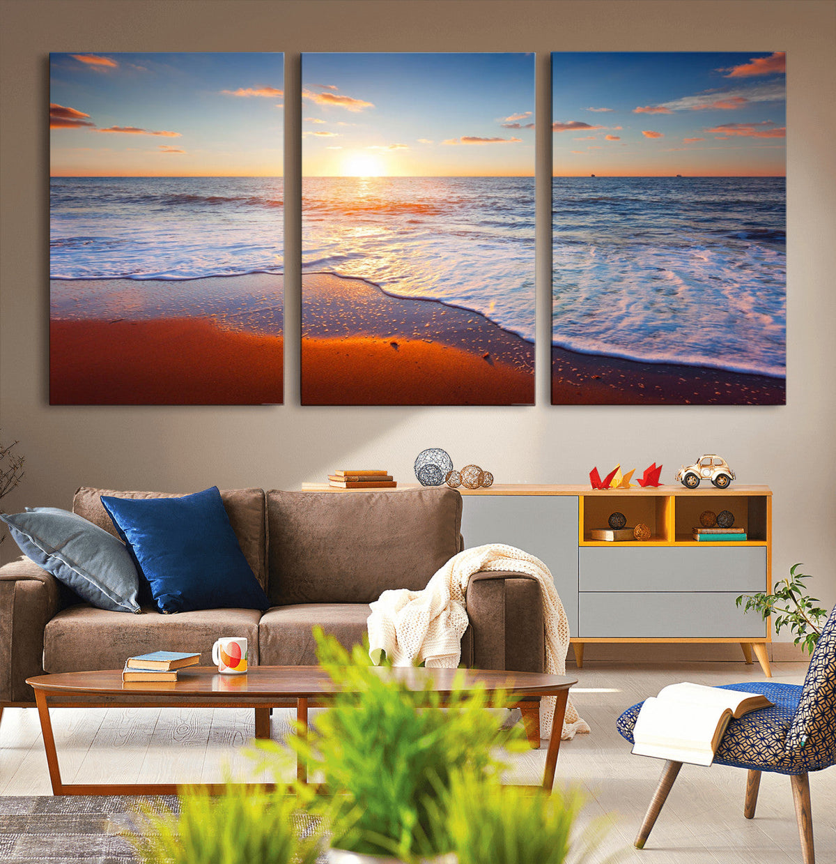 Tropical Ocean Sunset Wall Art Canvas Print, Golden Beach