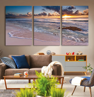 Sea Ocean Sunset Beach Wall Art Canvas Print