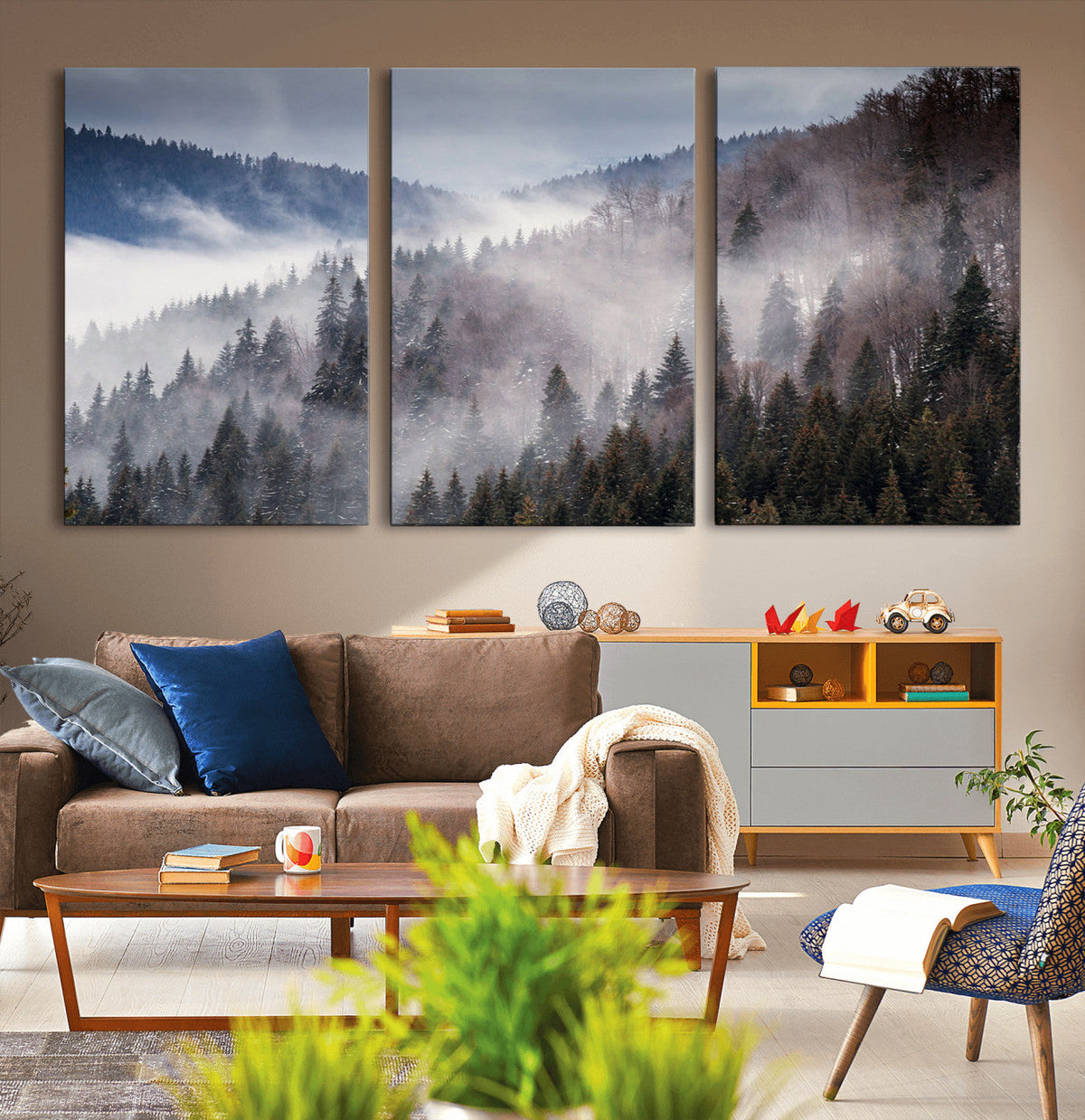 Beautiful Rising Fog in Winter Mountain Landscape- Framed