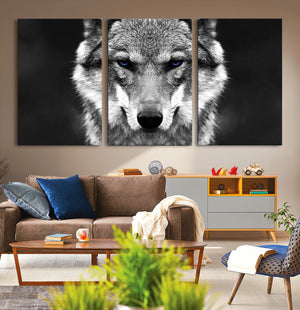 Black and White Wild Wolf Wall Art Canvas Print