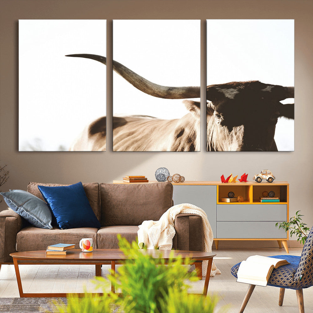 Texas Longhorn Wall Art Canvas Print | 3-Panel Large