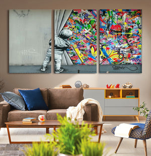 Banksy Colorful Street Graffiti Canvas Wall Art Print,