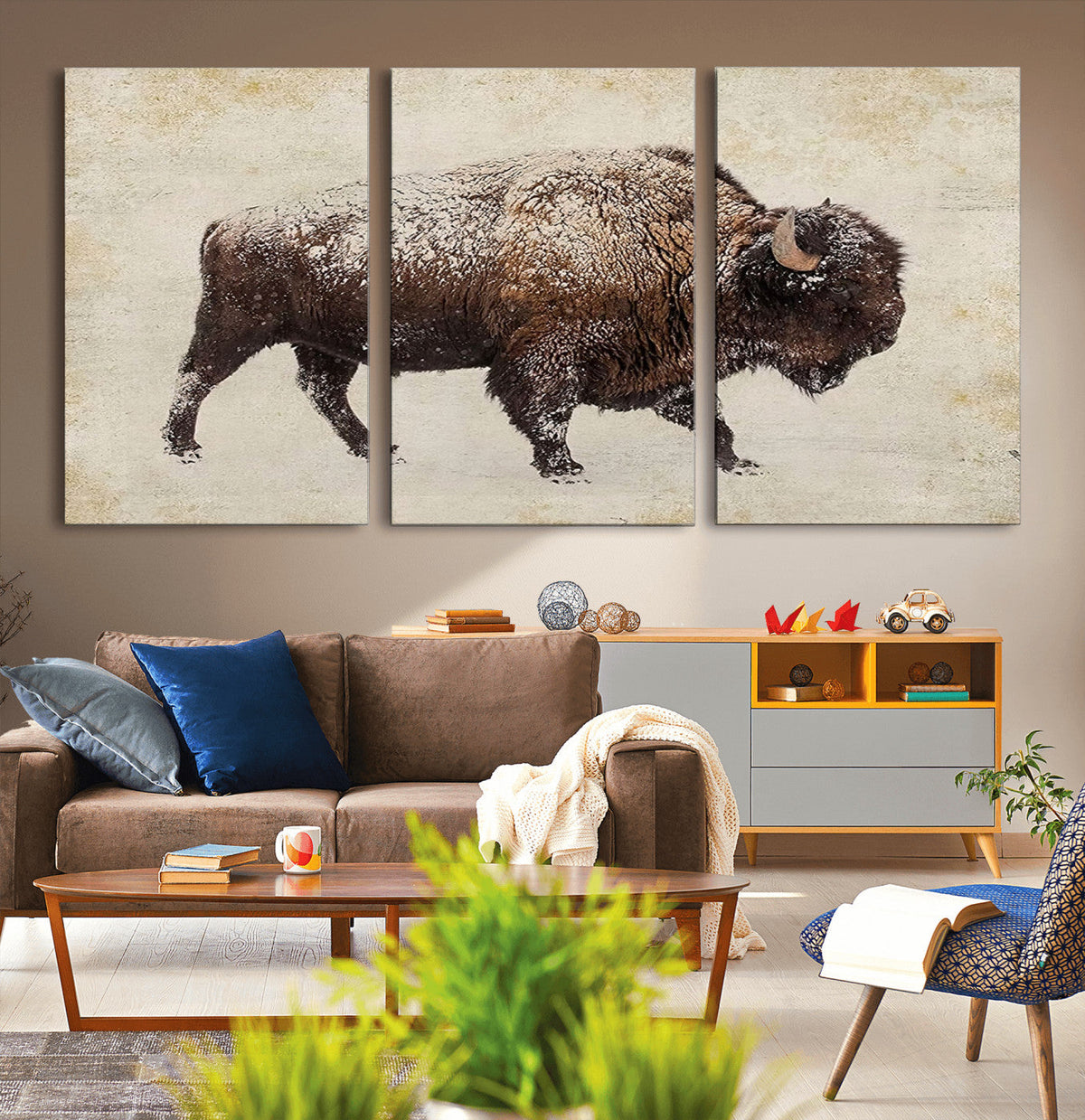 Buffalo Wall Art, Western Bison Canvas Print, Rustic Buffalo