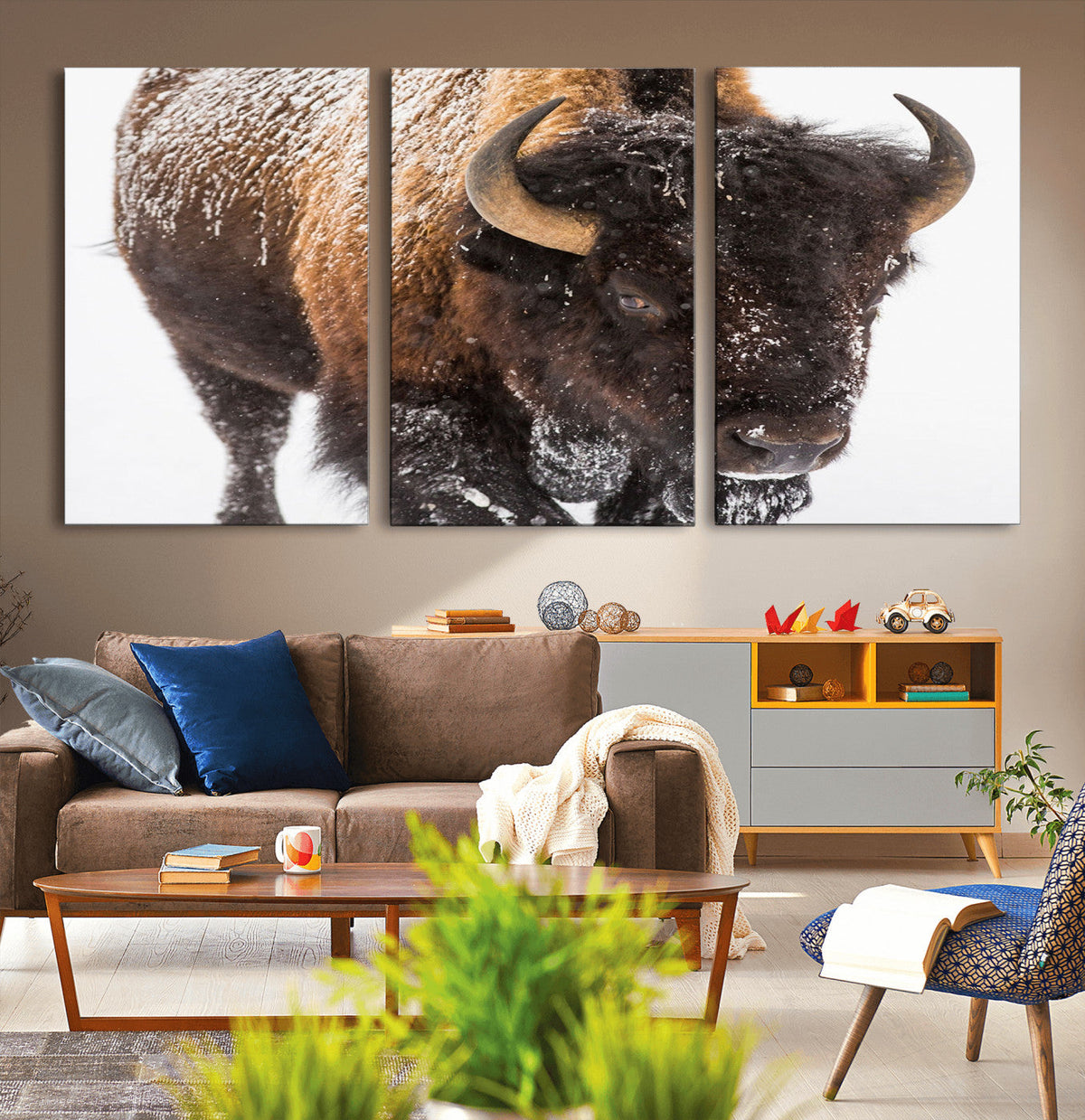 Bison Wall Art Canvas Print For Farmhouse, Wild Animal Wall