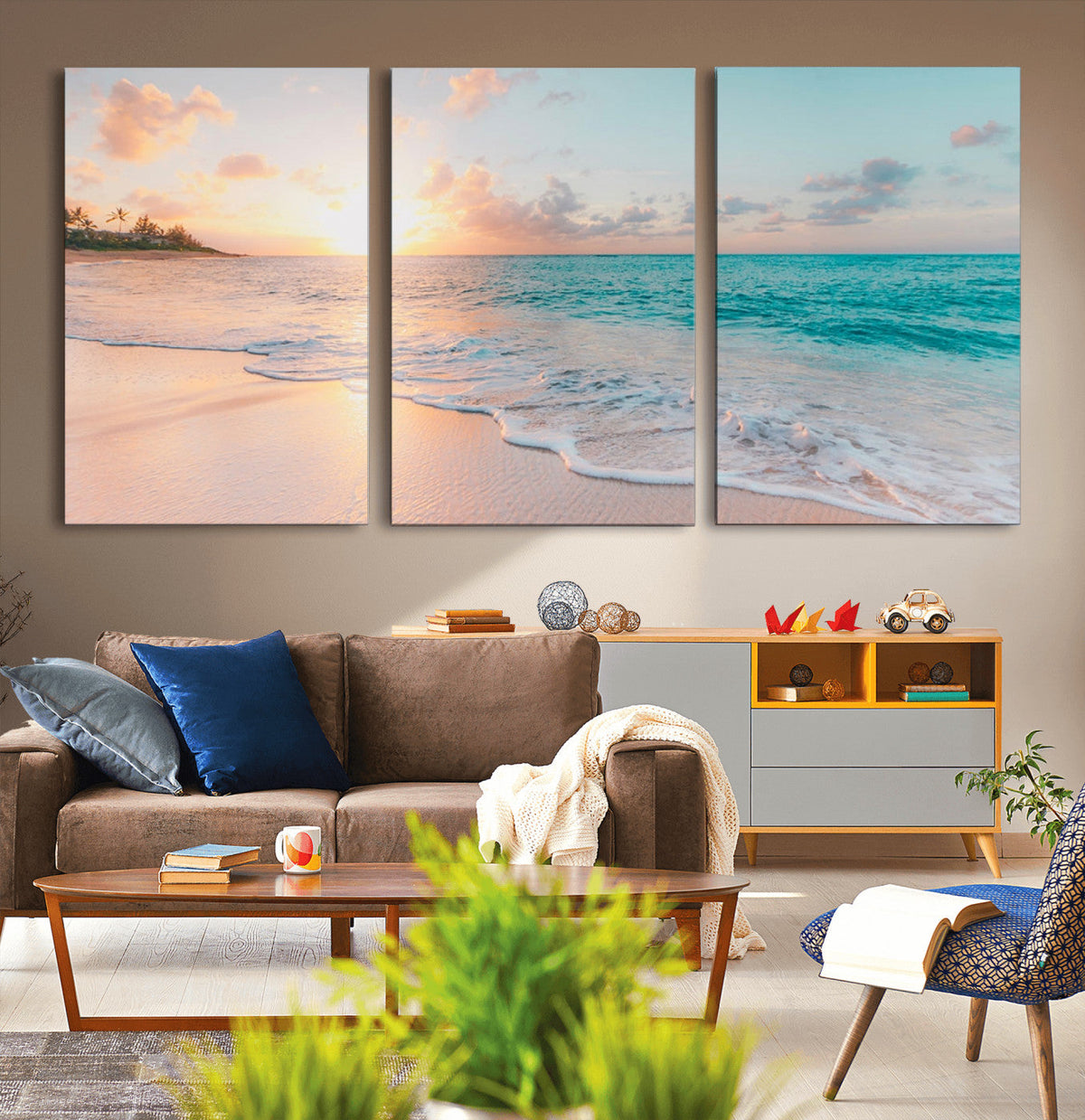 Beach Sunrise Wall Art, Coastal Seascape Canvas Print, Ocean