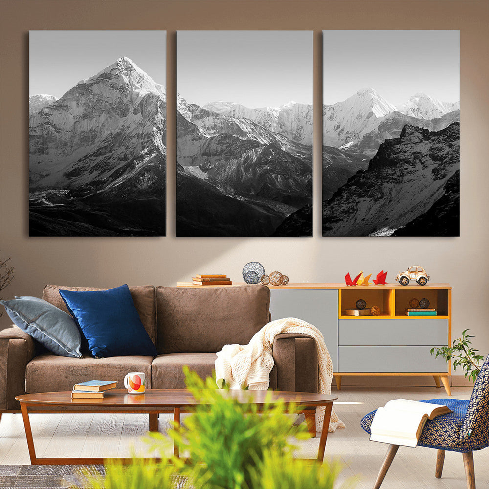 Everest Himalaya Mountain Peaks Black & White Triptych