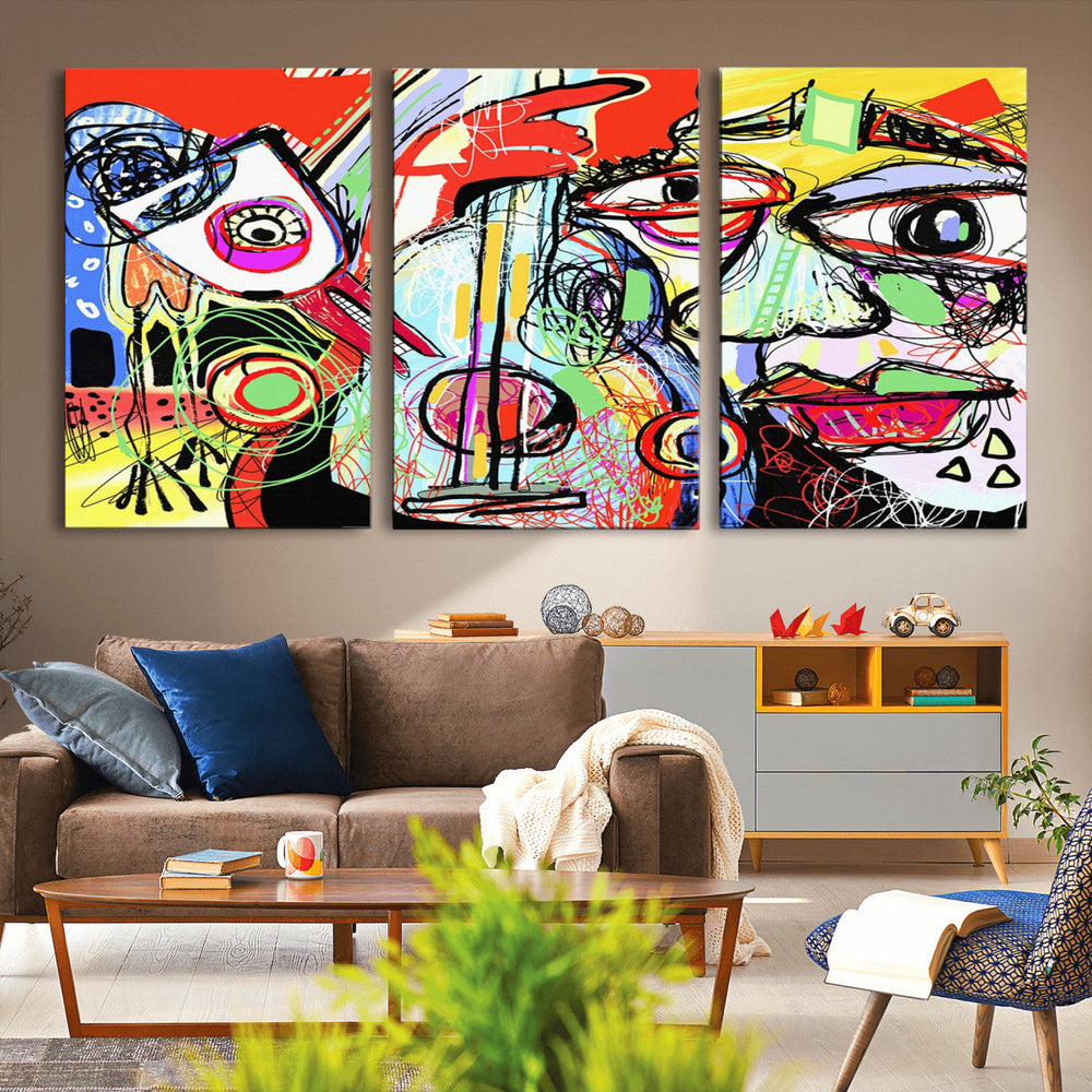 Picasso Style Art Abstract Canvas Wall Art Print , Colorful