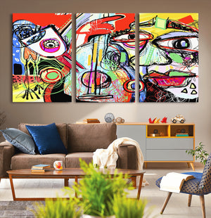 Picasso Style Art Abstract Canvas Wall Art Print , Colorful