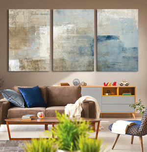 Abstract Blue and Beige Wall Art, Modern Minimalist Canvas