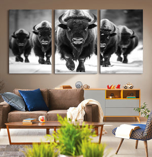 American Bison Art | Buffalo Herd Wall Art Canvas Print, BW