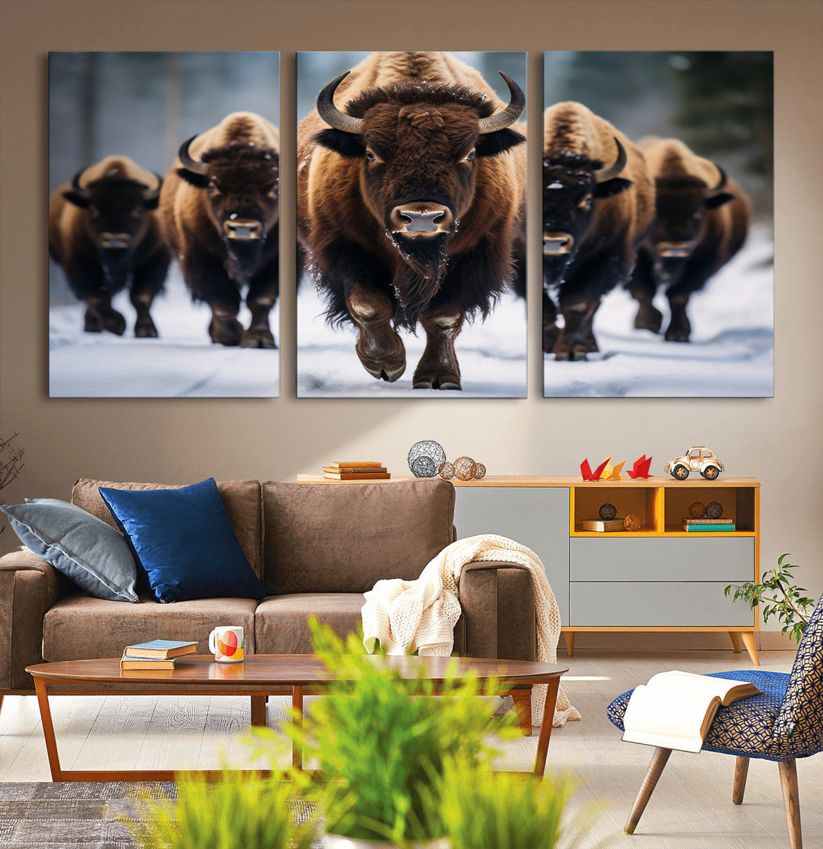 Buffalo Wall Art Canvas Print, American Bison Herd Wall Art