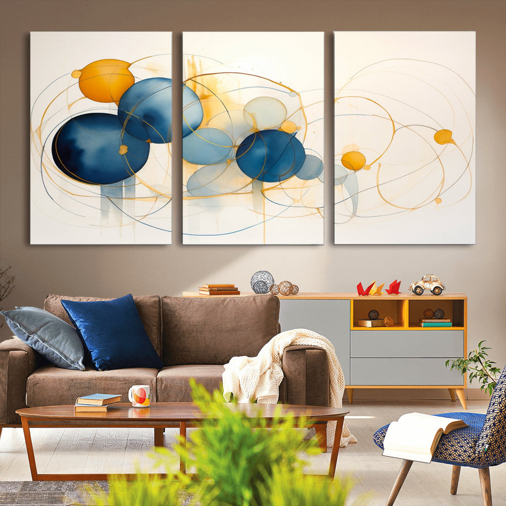 Geometric Blue Orange Abstract Wall Art Canvas, Geometric