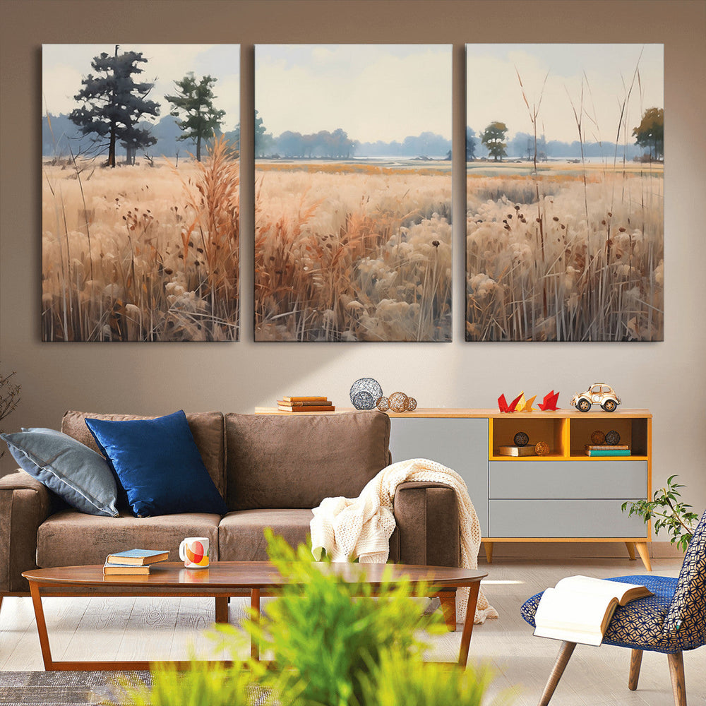 Golden Fields Canvas Wall Art Print – Serene Landscape of