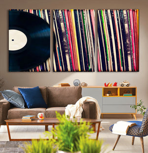 Vinyl Record and Album Collection Canvas Wall Art - Retro