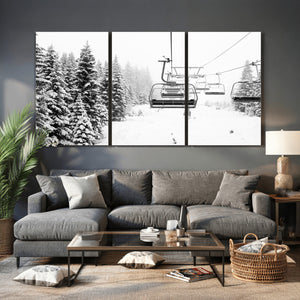 Ski Wall Art - Ski Lift Wall Art Canvas Print Snow Covered