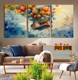 UP-Inspired Floating House with Balloons Canvas Art –