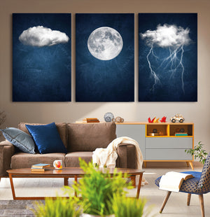 Dark Blue Cloud Art, 3 Piece Indigo Blue Wall Art, Aesthetic