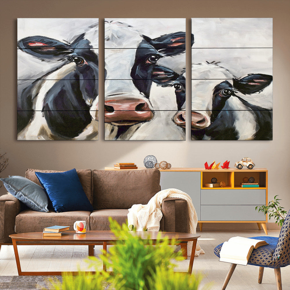 Vintage Baby and Mom Cattle Wall Art Canvas Print