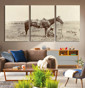 Cowboy Wall Art - Western Horse Canvas Print - Vintage
