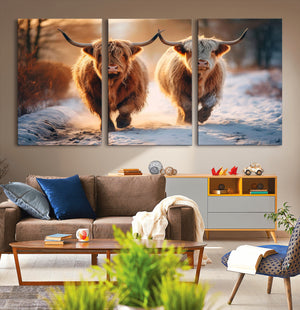 Scottish Highland Cow Horn Farm Wall Art Canvas Print
