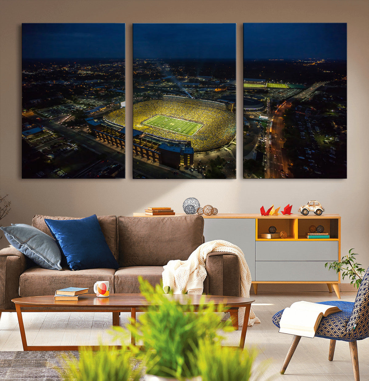 Michigan Stadium Night Game Wall Art – Sports Arena Aerial