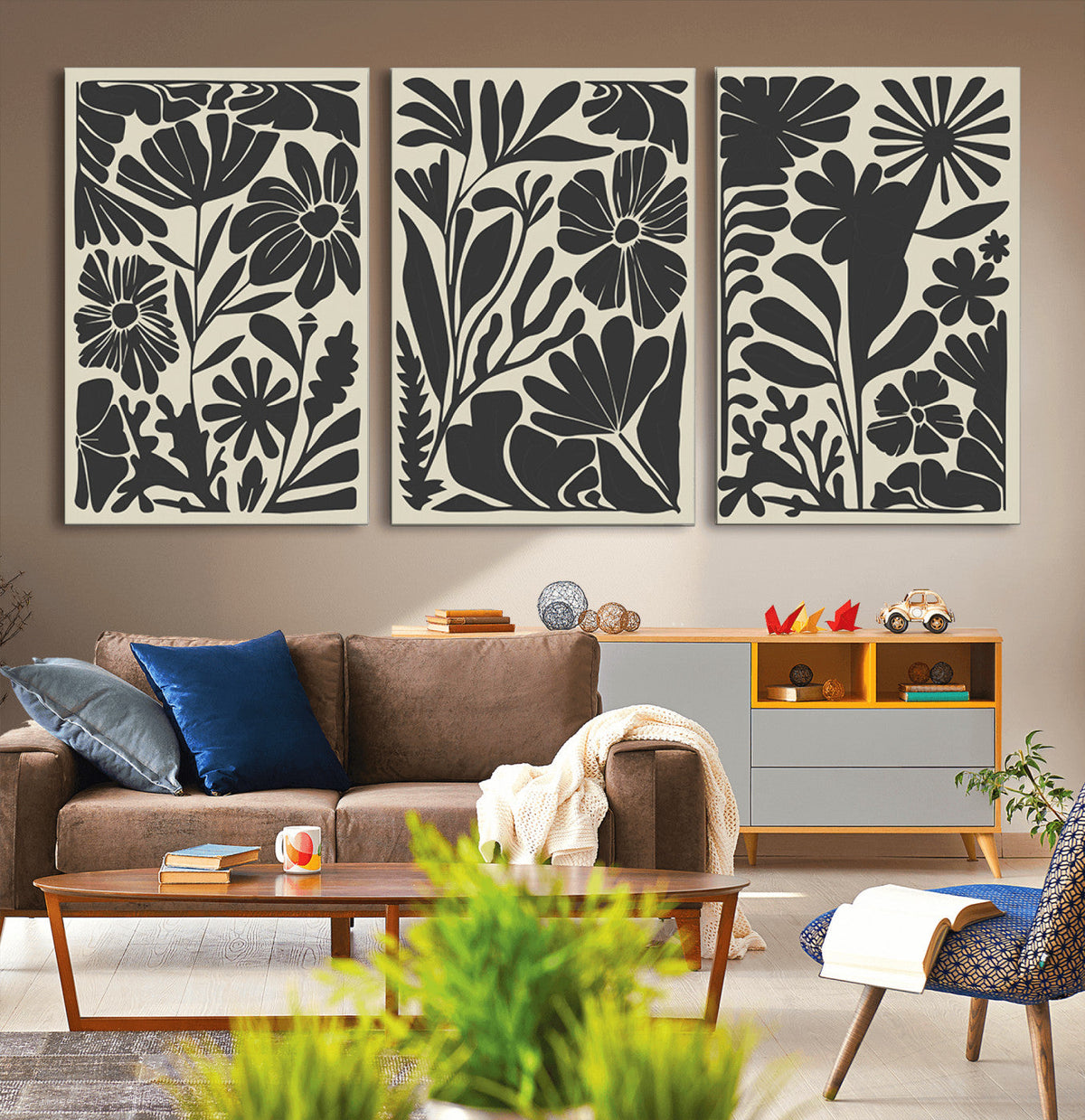 Modern Botanical Wall Art - Floral Black and White Canvas