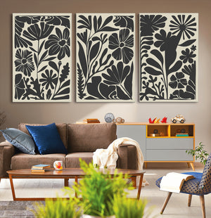 Modern Botanical Wall Art - Floral Black and White Canvas