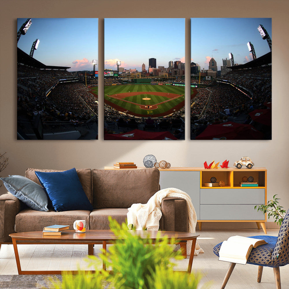 PNC Park Evening Game Triple Canvas Wall Art - Pittsburgh