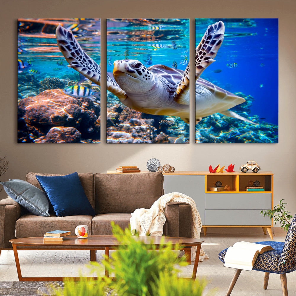 Underwater Sea Turtle Wall Art Canvas Print – Vibrant Ocean