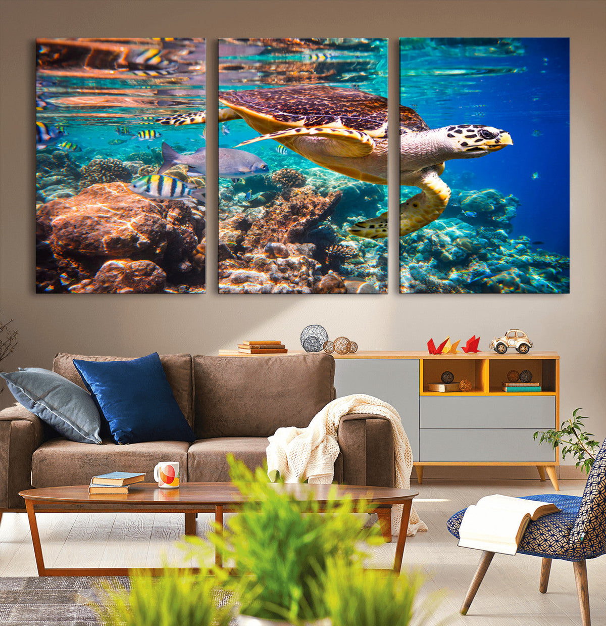 Sea Turtle Wall Art Canvas Print – Vibrant Ocean Coral Reef