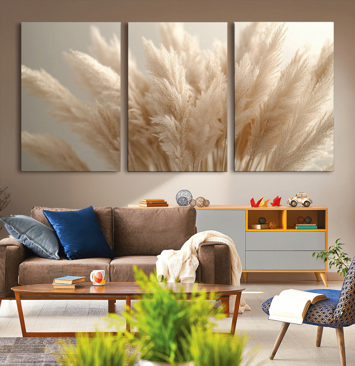 Pampas Grass Canvas Wall Art - Elegant Neutral Decor for