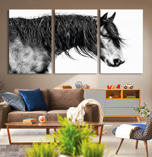 Black Horse Wall Art Canvas Print – Elegant Farmhouse Decor