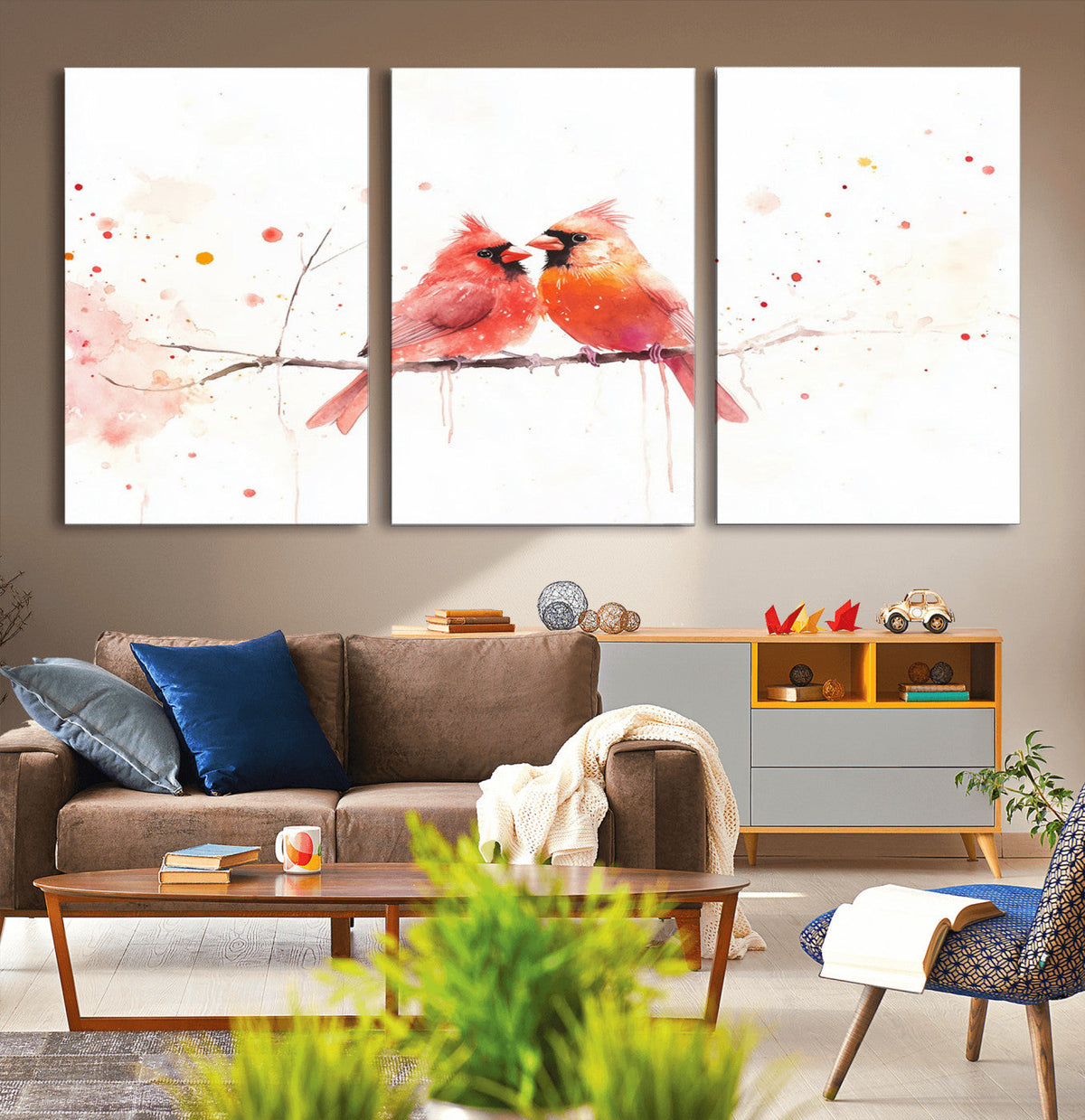 Cardinal Bird Canvas Wall Art - Male and Female Cardinal