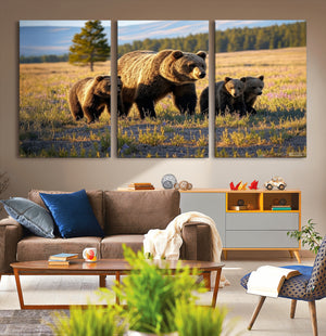 Grizzly Bear Family Wall Art Canvas Print – Majestic